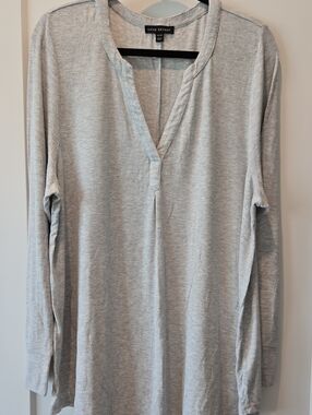 Lane Bryant Light Gray Ribbed V-Neck Tunic Top